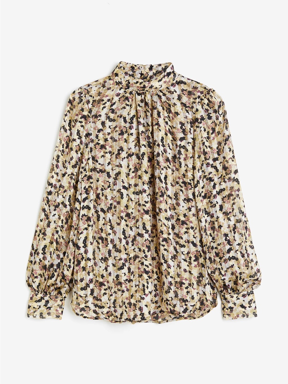 NWOT H&M Floral High-Neck Blouse in Cream and Pink